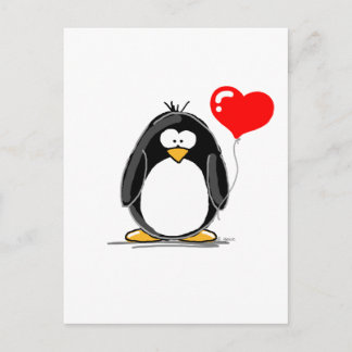 Penguin with a heart balloon postcard