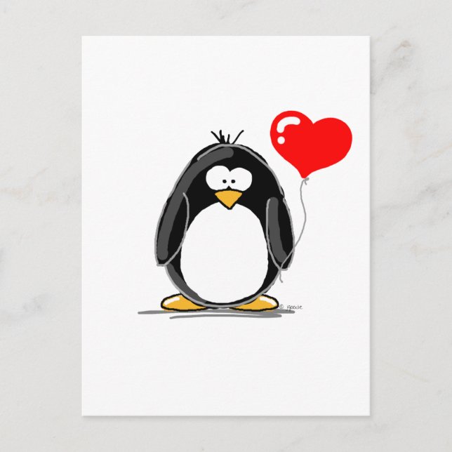 Penguin with a heart balloon postcard (Front)