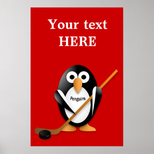 Penguin with a hockey stick poster