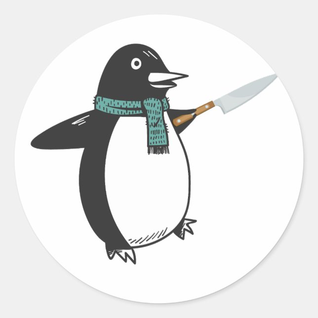 Penguin with a Knife T-Shirt Classic Round Sticker (Front)