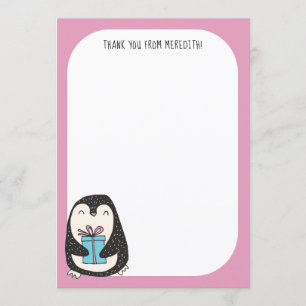 Penguin with a Present Flat Panel Thank You Card