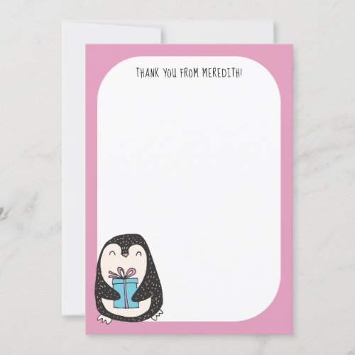 Penguin with a Present Flat Panel Thank You Card