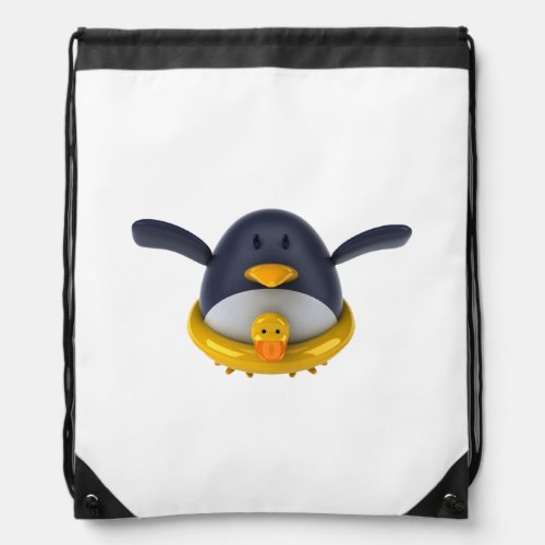 Penguin With A Rubber Duck Drawstring Bag