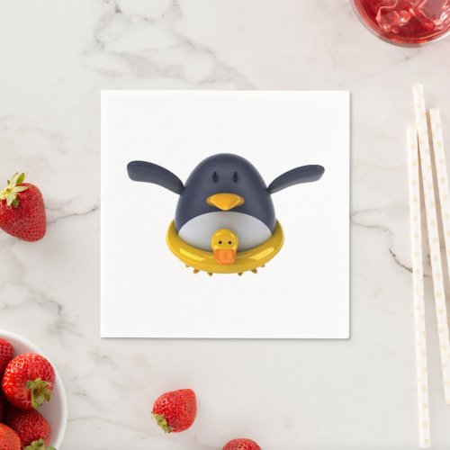 Penguin With A Rubber Duck Paper Napkins