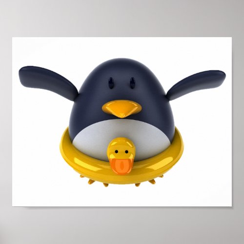 Penguin With A Rubber Duck Poster