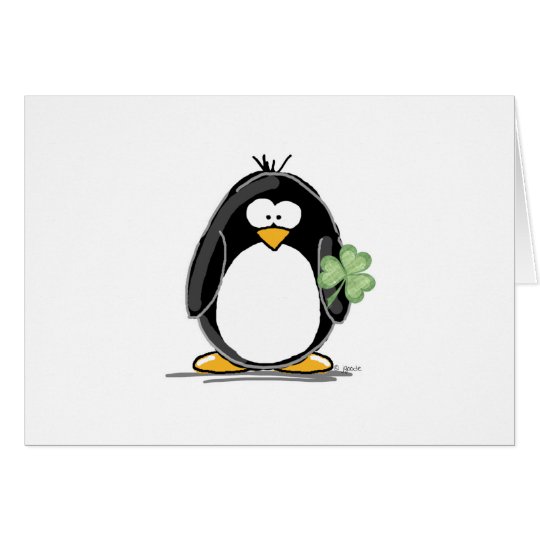 Penguin with a Shamrock Card