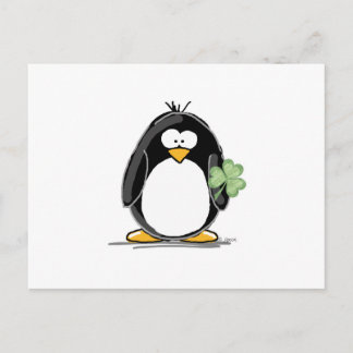 Penguin with a Shamrock Postcard