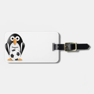 Penguin with a soccer ball luggage tag