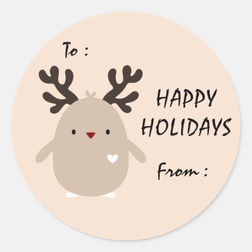 Penguin with Antlers Holiday Gift Label Sticker