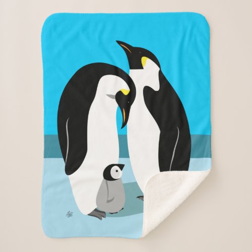 Penguin With baby Penguin Design Sherpa Blanket