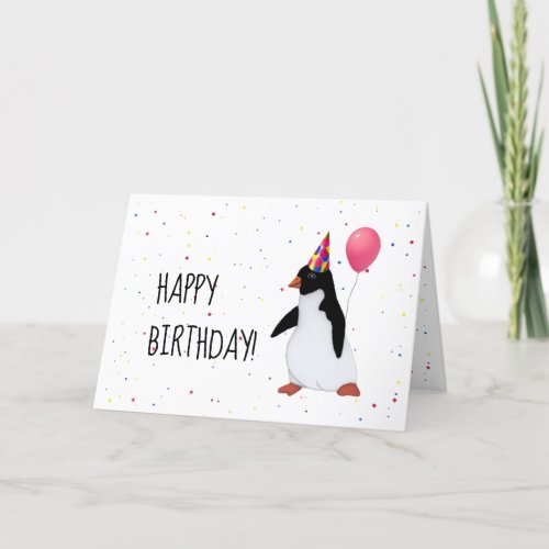 Penguin With Balloon Birthday Card