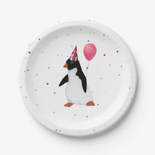 Penguin With Balloon Birthday Party Paper Plates