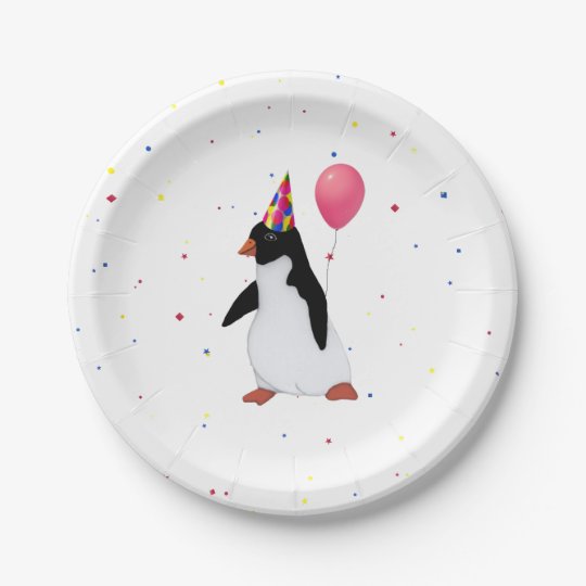 Penguin With Balloon Birthday Party Paper Plates Zazzle Com