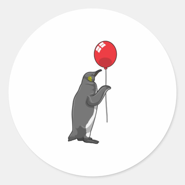 Penguin with Balloon Classic Round Sticker (Front)