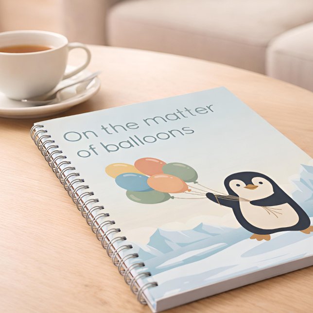 Penguin with Balloons | Dry Humor Custom Notebook (Coffee table)