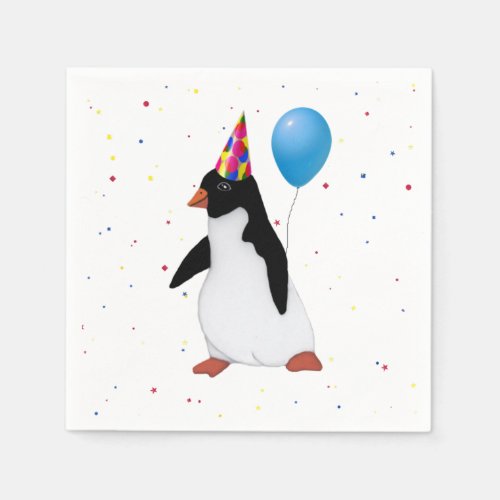 Penguin With Blue Balloon Paper Napkin