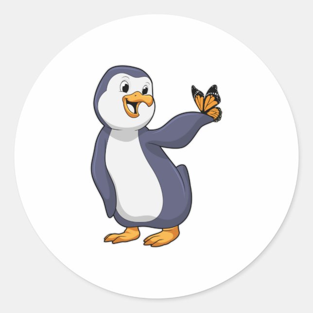 Penguin with Butterfly Classic Round Sticker (Front)