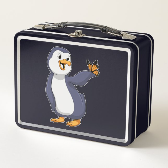 Penguin with Butterfly Metal Lunch Box (Front)