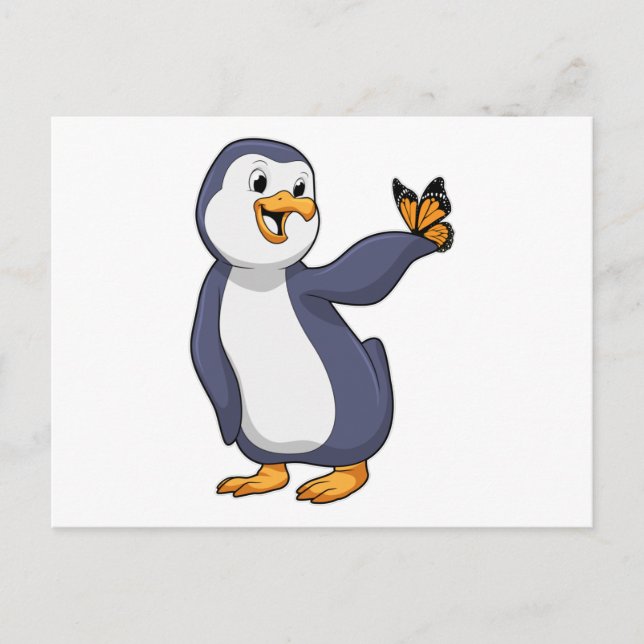 Penguin with Butterfly Postcard (Front)