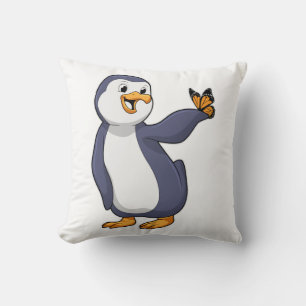 Penguin with Butterfly Throw Pillow