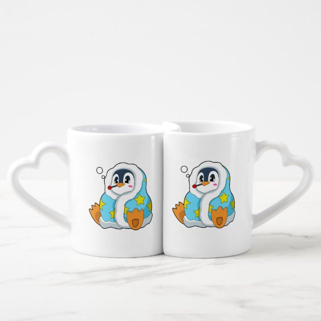 Penguin with Clinical thermometer Coffee Mug Set (Front Nesting)