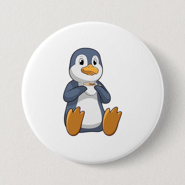 Penguin with Coffee Cup Button (Front)