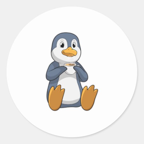 Penguin with Coffee Cup Classic Round Sticker