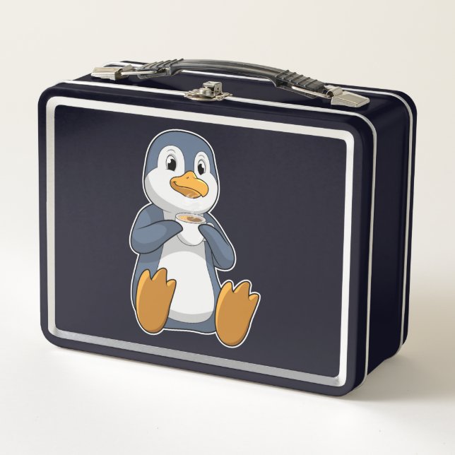 Penguin with Coffee Cup Metal Lunch Box (Front)