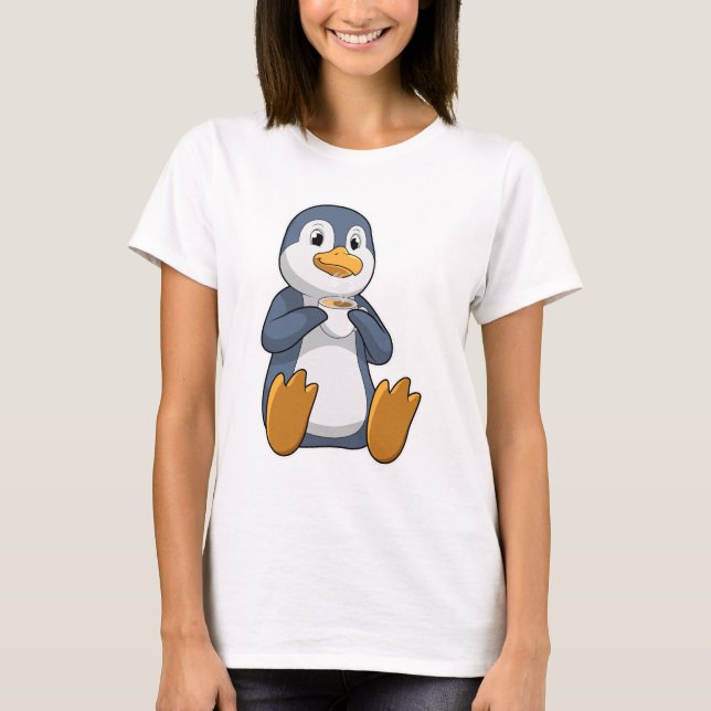 Penguin with Coffee Cup T-Shirt (Front)