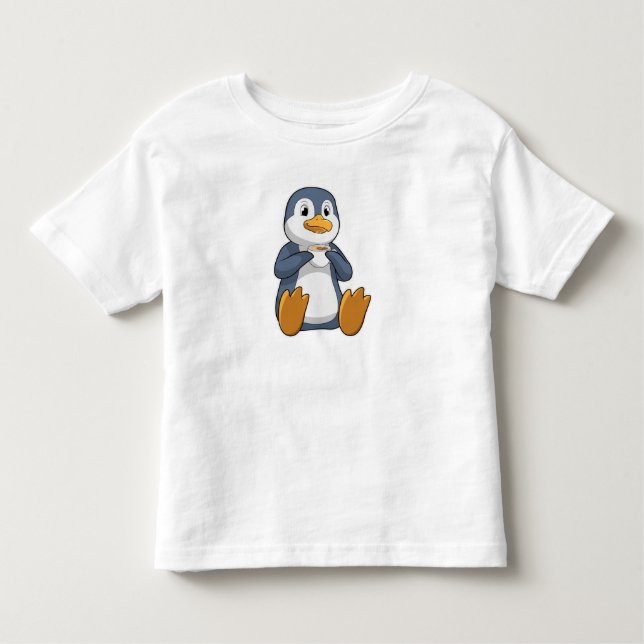 Penguin with Coffee Cup Toddler T-shirt (Front)