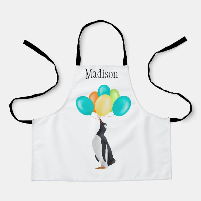 Penguin With Colorful Balloons Apron (Front)