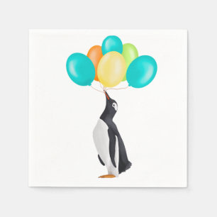 Penguin With Colorful Balloons Birthday Napkins