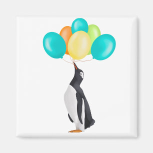 Penguin With Colorful Balloons Magnet