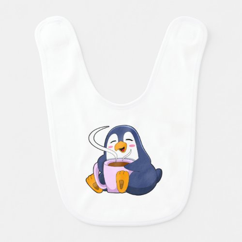 Penguin with Cup of Coffee Baby Bib