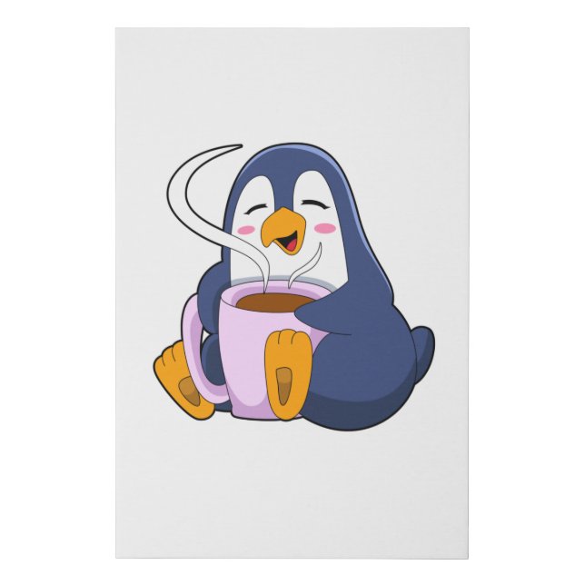 Penguin with Cup of Coffee Faux Canvas Print (Front)