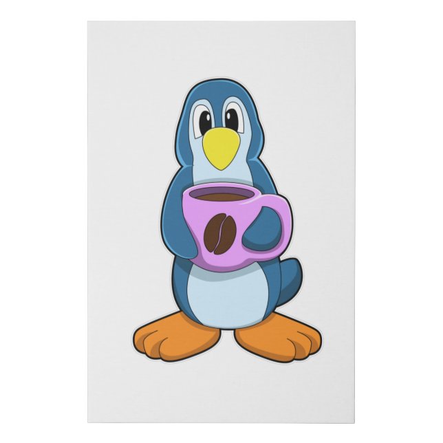 Penguin with Cup of Coffee Faux Canvas Print (Front)