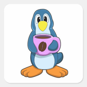 Penguin with Cup of Coffee Square Sticker