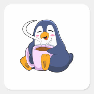 Penguin with Cup of Coffee Square Sticker
