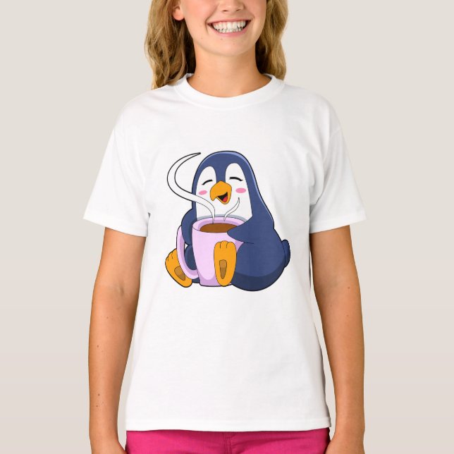 Penguin with Cup of Coffee T-Shirt (Front)