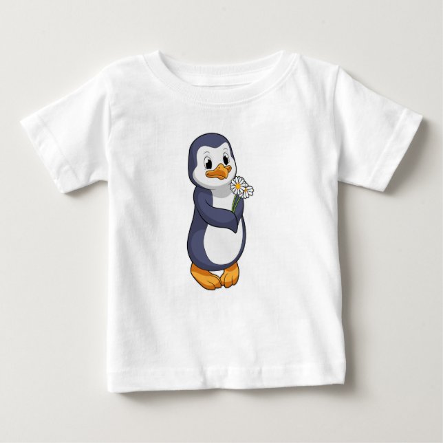 Penguin with Daisy Baby T-Shirt (Front)