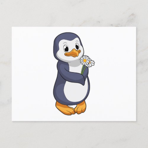 Penguin with Daisy Postcard