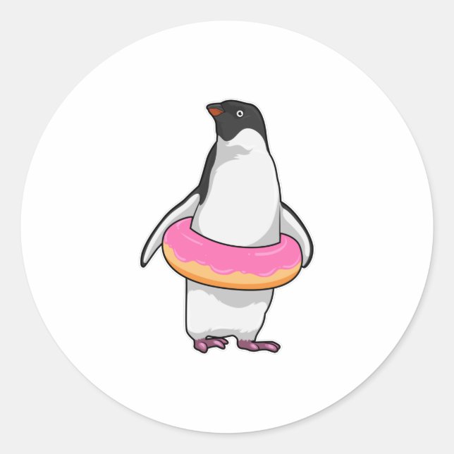 Penguin with Donut Classic Round Sticker (Front)