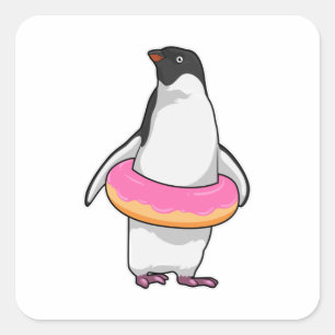 Penguin with Donut Square Sticker