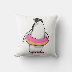 Penguin with Donut Throw Pillow