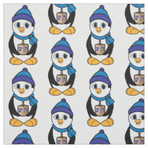 Penguin with Dreidel at Hanukkah Fabric