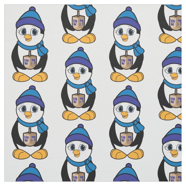 Penguin with Dreidel at Hanukkah Fabric (Swatch)