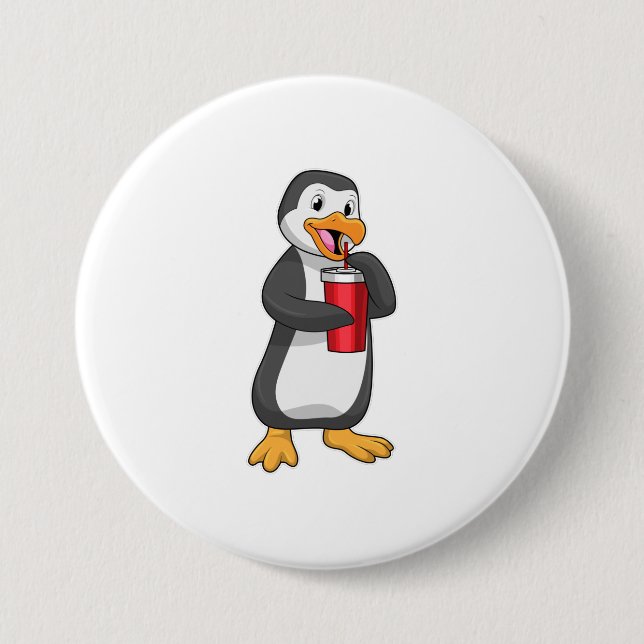 Penguin with Drinking cup with Straw Button (Front)