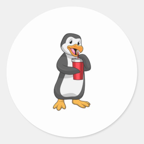 Penguin with Drinking cup with Straw Classic Round Sticker