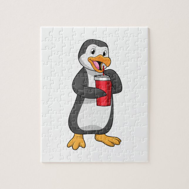 Penguin with Drinking cup with Straw Jigsaw Puzzle (Vertical)