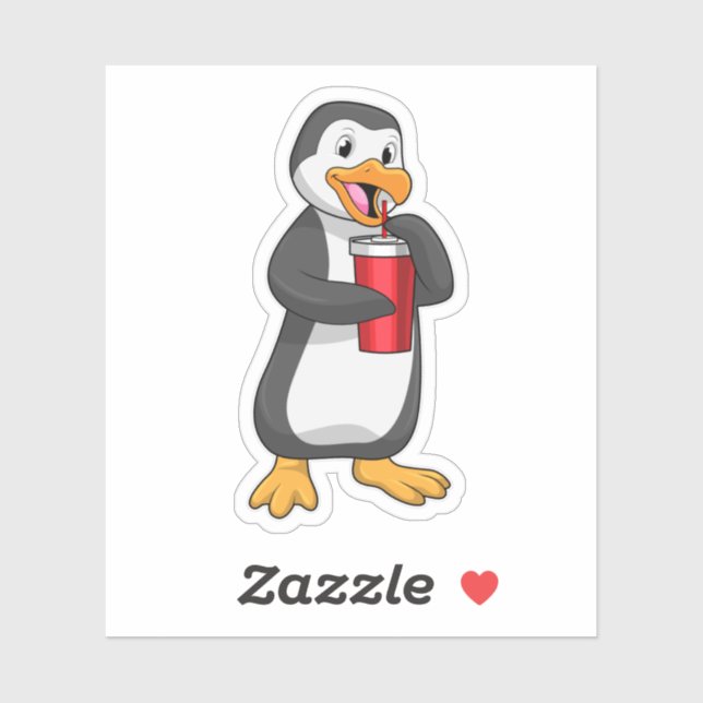Penguin with Drinking cup with Straw Sticker (Sheet)